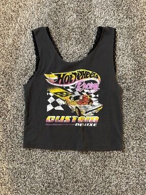 Hot Wheels Racing Graphic Crop Tank - Black with Yellow & Pink